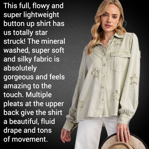 EASEL "STAR STRUCK" Super Soft Mineral Wash Lightweight Shirt, Embroidered Stars - Picture 12 of 16